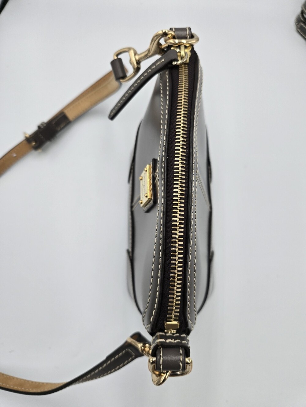 DOONEY & BOURKE Steel Gray Leather Mini Domed Crossbody Purse Shoulder Bag *read - Picture 9 of 16